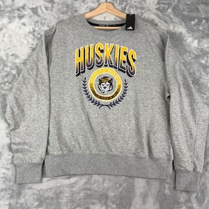 Washington Huskies Sweatshirt Mens Large Adidas Crewneck Throwback Logo Gray NWT